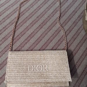 Dior Cream Woven Clutch with Chain